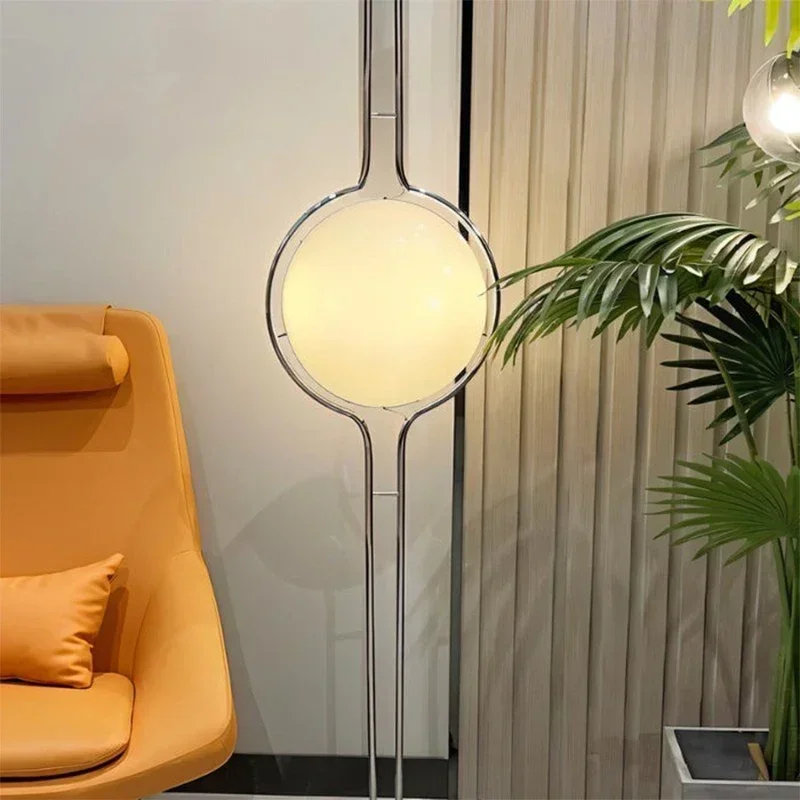 2026 Modern Creative LED Floor Lamp Chrome Metal White Acrylic Ball Lights Art Lighting Living Dining Room Bedroom Home Decor