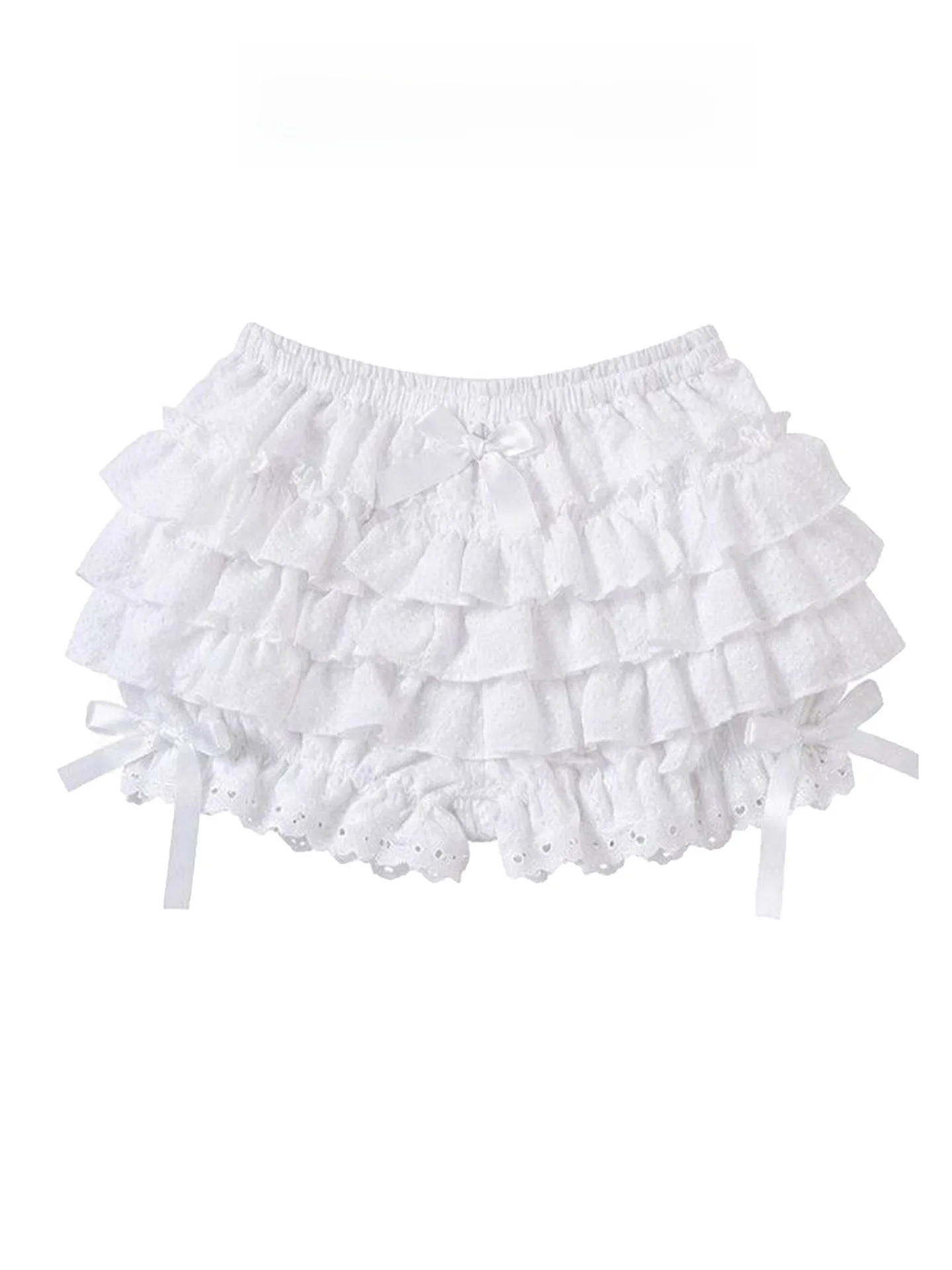 White Lolita Pumpkin Pants Cake Skirt Women's Summer Cute Girl Multi-layer Fluffy Skirt Shorts Skirt Casual  Knot