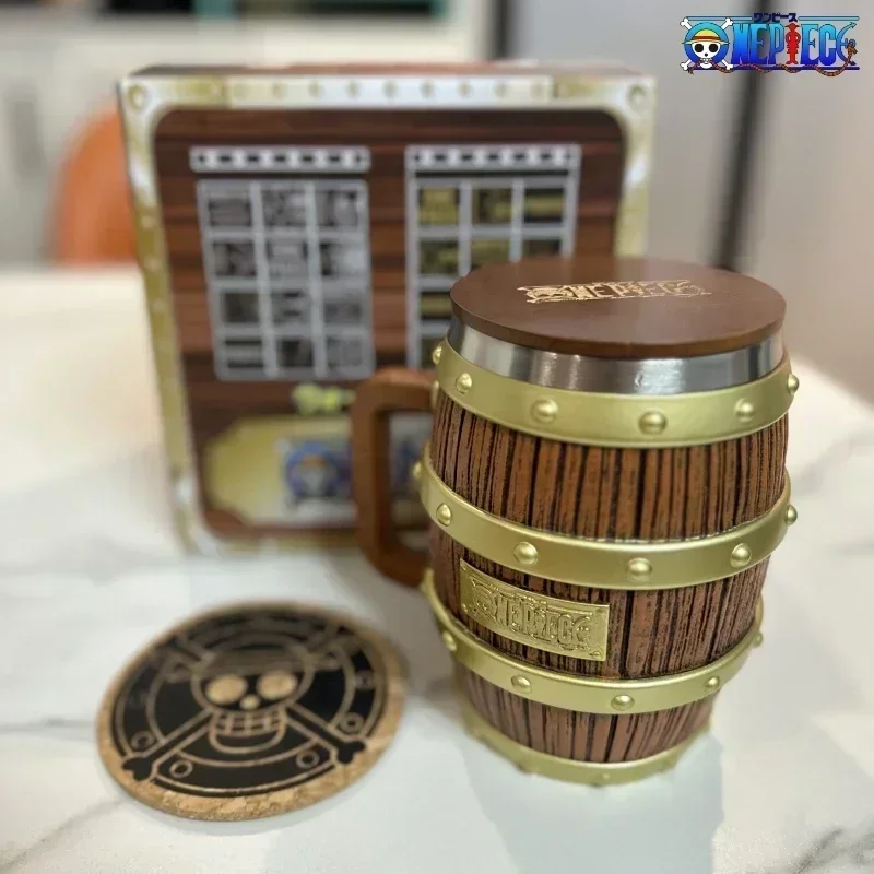 

One Piece Figure Ace Luffy Sabo Wine Barrel Cup 304 Stainless Steel Cheers Series Gold Silver Ornament Doll Model Funny Cup