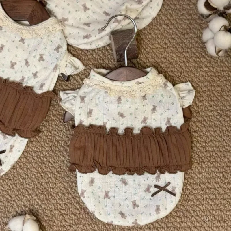 Pet Clothing Puppy Dress Winter New Floral Lace Base Shirt for Dogs Cats Soft Inner Layer Clothes for Small Dogs Puppy Clothes