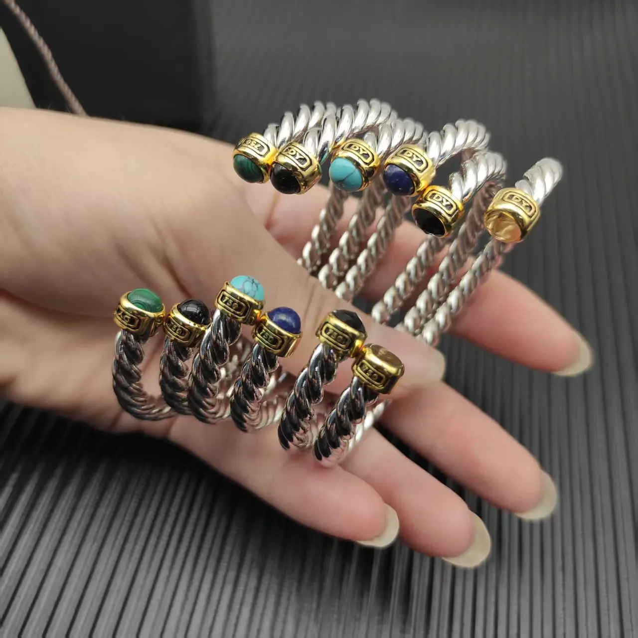 New S925 Sterling Silver 6MM Newline Cuffs Gem Tropical Bracelet Neutral Fashion Personality Classic Trend Retro Luxury Jewelry