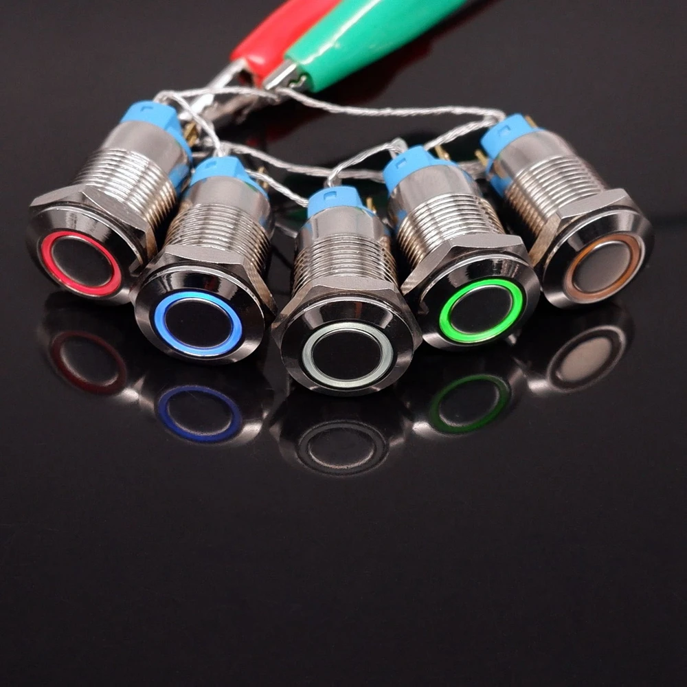 

12mm Metal Push Button Switch LED Light PC Power Switch Car Engine Power Switch Metal Doorbell Horn Push Button Switch 24v 110v