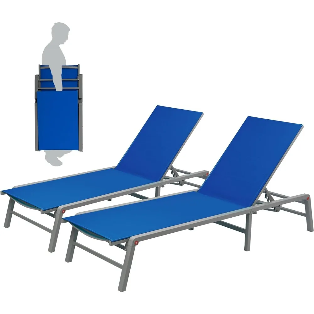 

Lounge Chair Outdoor Foldable Outdoor Lounge Chair (2Blue Textilence W/O Table)