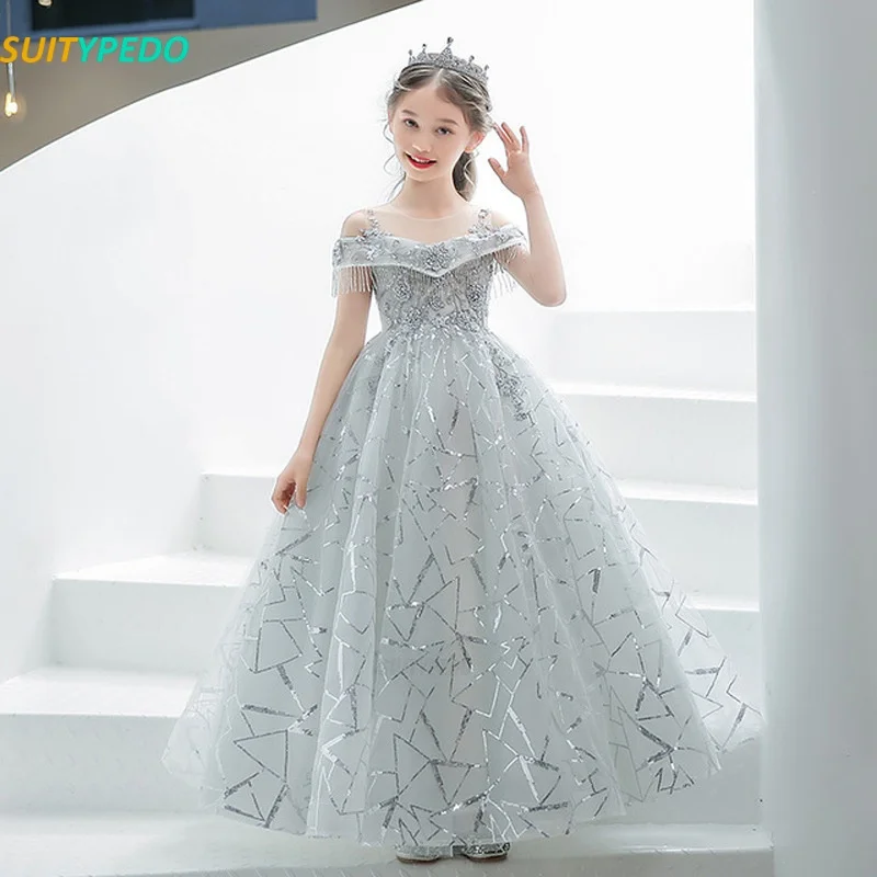 Vestido De Princesa Para Niñas De Chifón - Color Marfil, Sin Mangas, Largo Completo, Ideal Para Bodas O Fiestas Formales