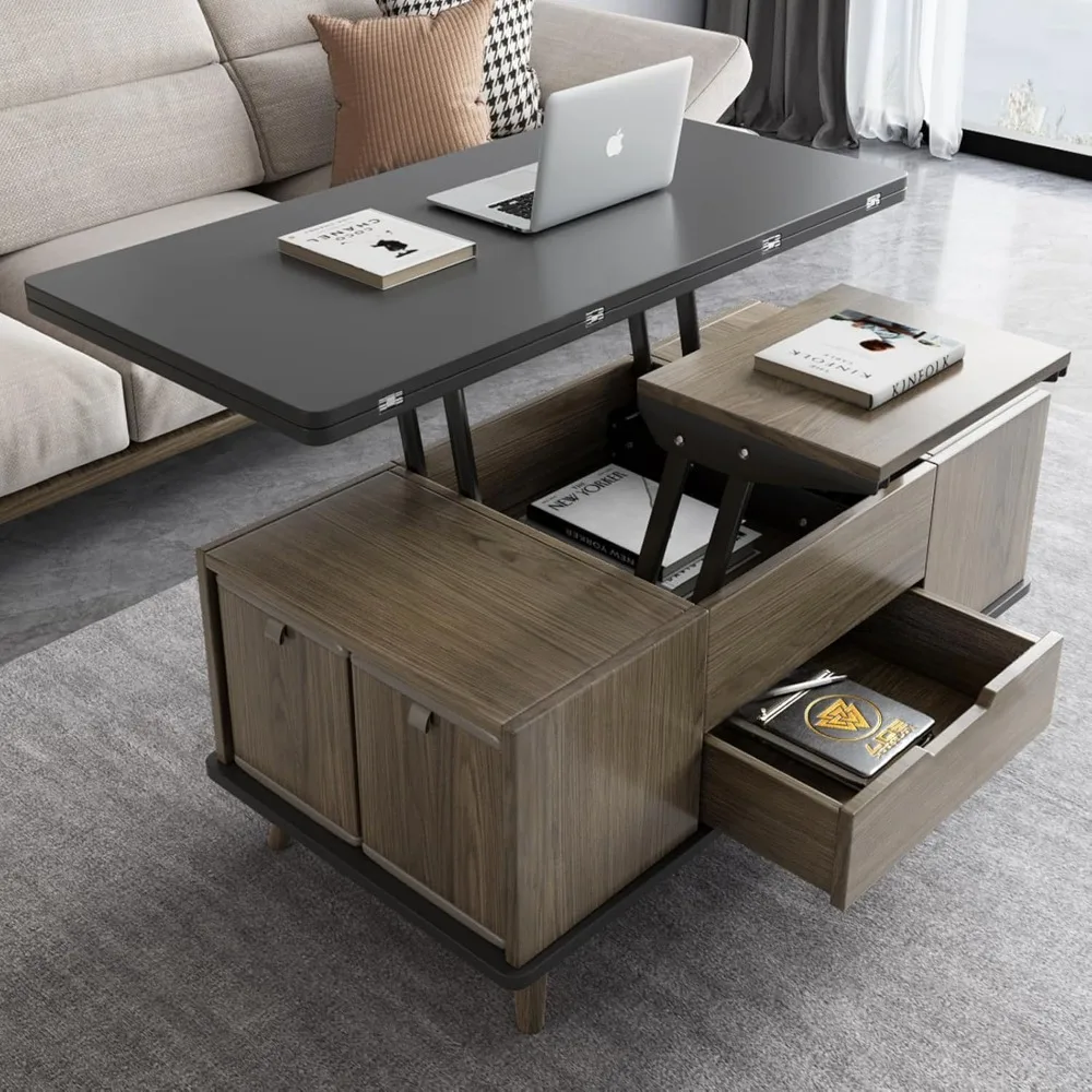 

39" Lift Top Coffee Table with Hidden 4 Stools,Rising Tabletop Coffee Table Small Space,Center Tables End Table for Living Room