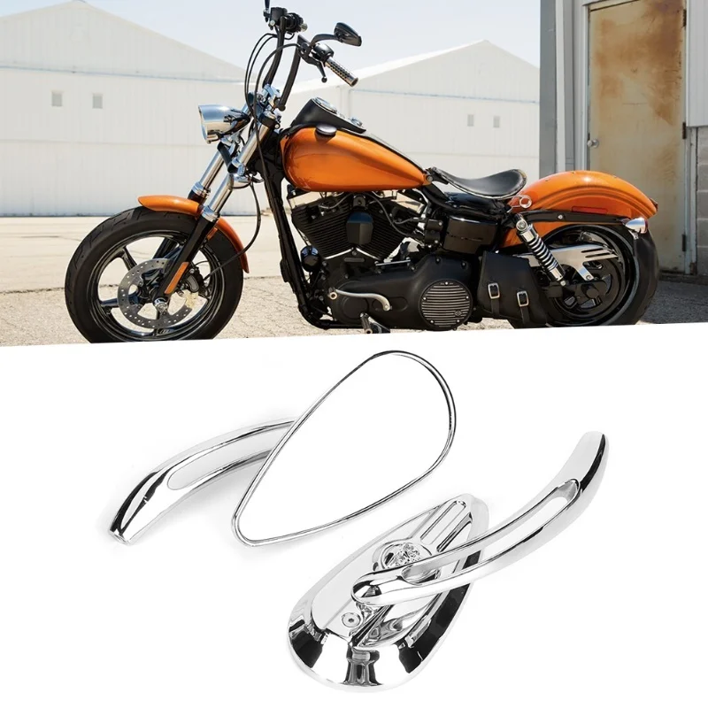 2pcs Motorcycle Chromed Rearview Mirrors 8mm 10mm Thread Skull Teardrop Handlebar Reflector