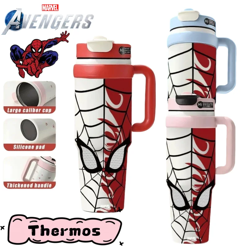 

New Marvel The Avengers Spiderman High-Quality Creative Anime Merchandise Straw Cup Personalized Cartoon Large Capacity Thermos