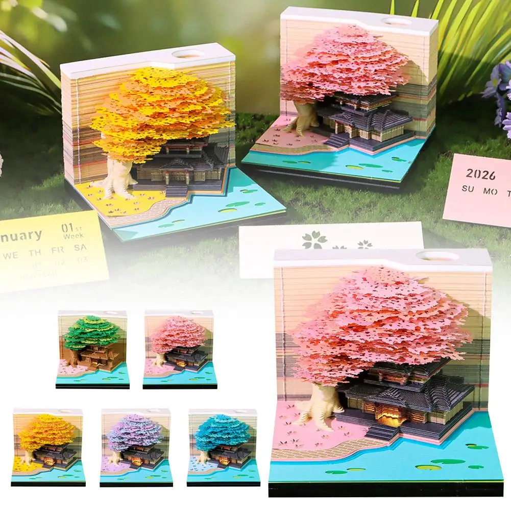 3D Sticky Notes Of Blossom Marriage Treehouse Paper Sculpture Calendar With Lights Craft Notepad Memo Pad Block Note Paper Decor