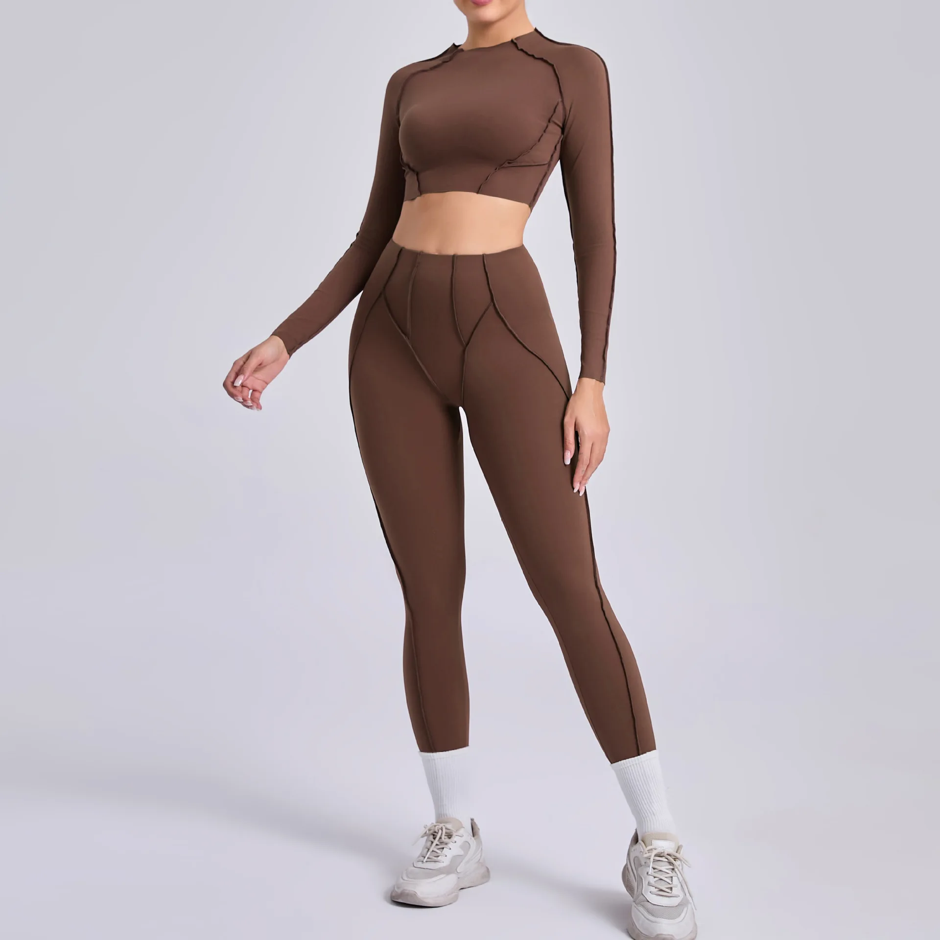 

Seamless Yoga Sets Sports Fitness Hip-lifting High Waist Pleated Pants Long-sleeved Suits Workout Gym Leggings Sets for Women