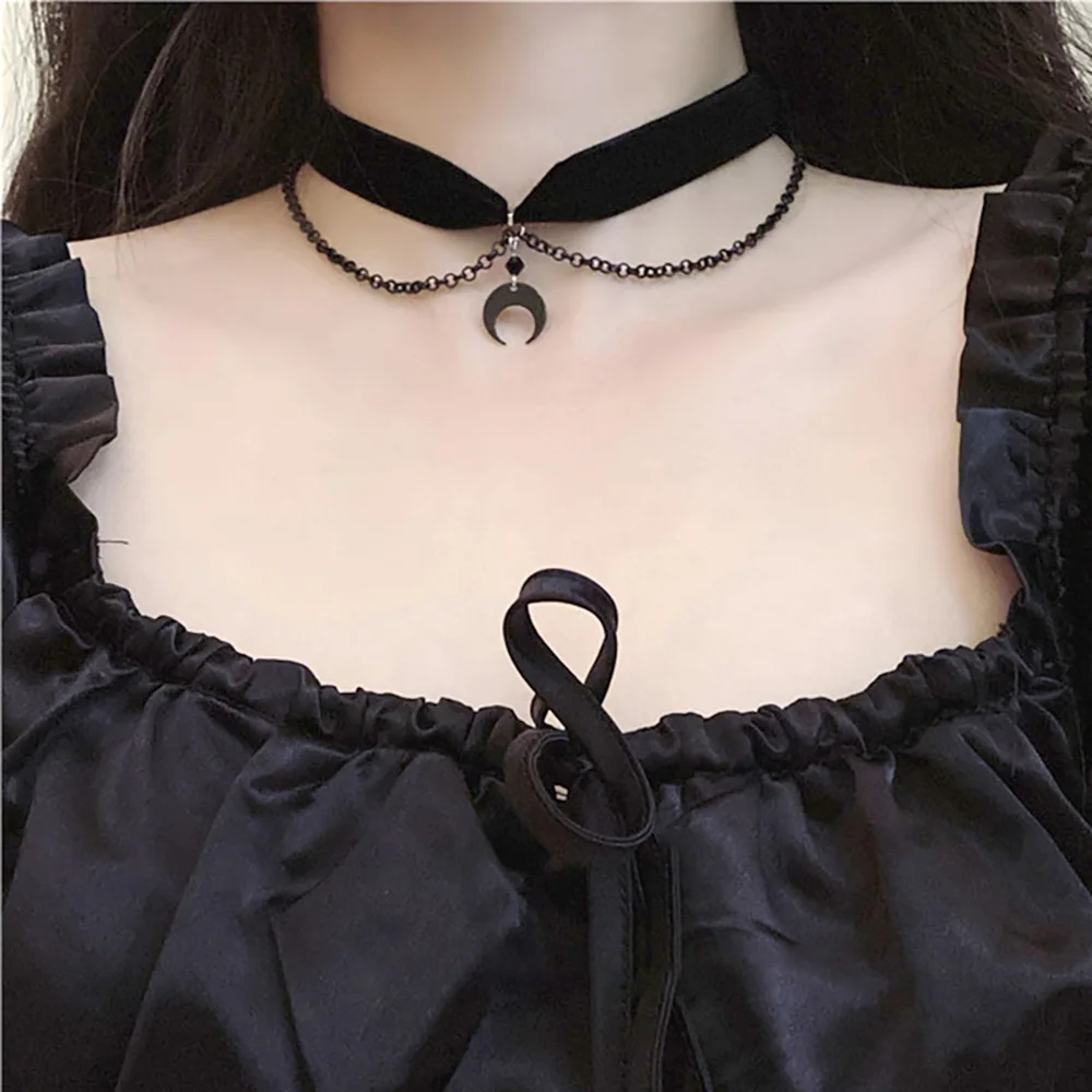 Koreanische Mode Schwarz Leder Samt Halsband Halskette Punk Gothic Schmuck Halsband Vintage Goth Halskette für Frauen Geschenke Collier – Detail 14