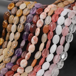 10x15mm Natural Stone Bead Flat Oval Shape Amazonite Rose Quartzs Amethysts Beads For Jewelry Making Necklace Bracelet Handmade