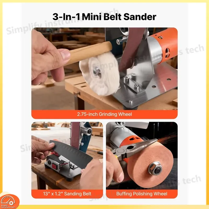 3 in 1 Mini Belt Sander 7 Speed Adjustable Metal Polishing with 13x1.2 Inch Sanding Belt and 2.75 Inch Grinding Wheel