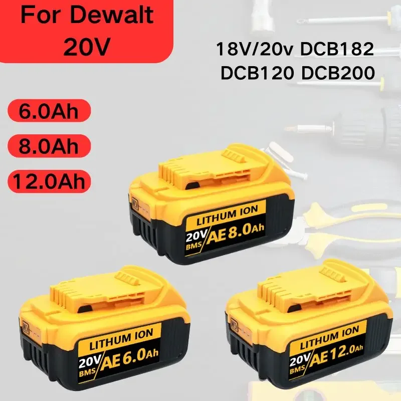 

20V DCB200 12000mAh Replacement Li-ion Battery for DeWalt DCB205 DCB201 DCB203 Power Tool Battery 20 Volt MAX With Charger