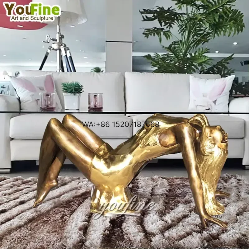 Wmwmnu for YouFine Luxury Large Bronze Girl Sculpture Reclining Woman Statue for Glass Coffee Table Base Home Decor