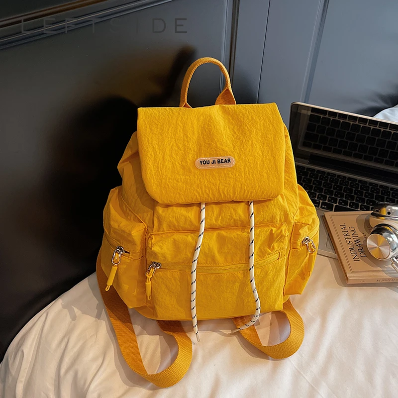 

LEFTSIDE Women Cloth Small Soft Backpacks 2025 Design Backpack for Teens​​ Girls School Bag Solid Color Travel Yellow Back Pack