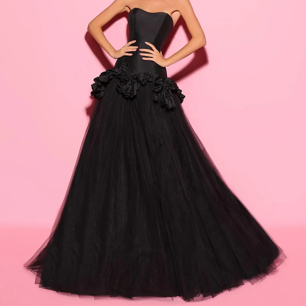 

Customized Black Mermaid Evening Dresses Floor-length Strapless Sleeveless Prom Gown Fashion Bow Draped Backless Party Gown