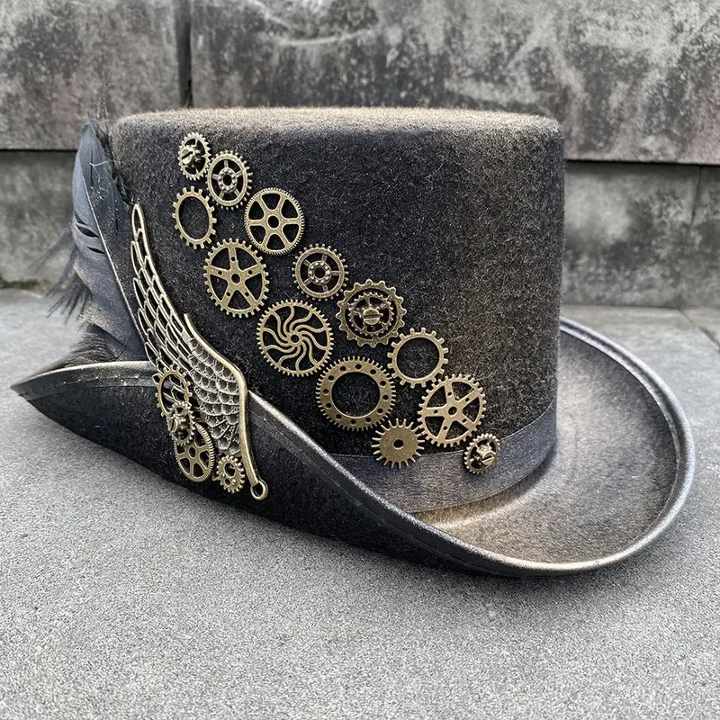 Handmade Steampunk Hat 58cm Women Men Top Hats With Gear