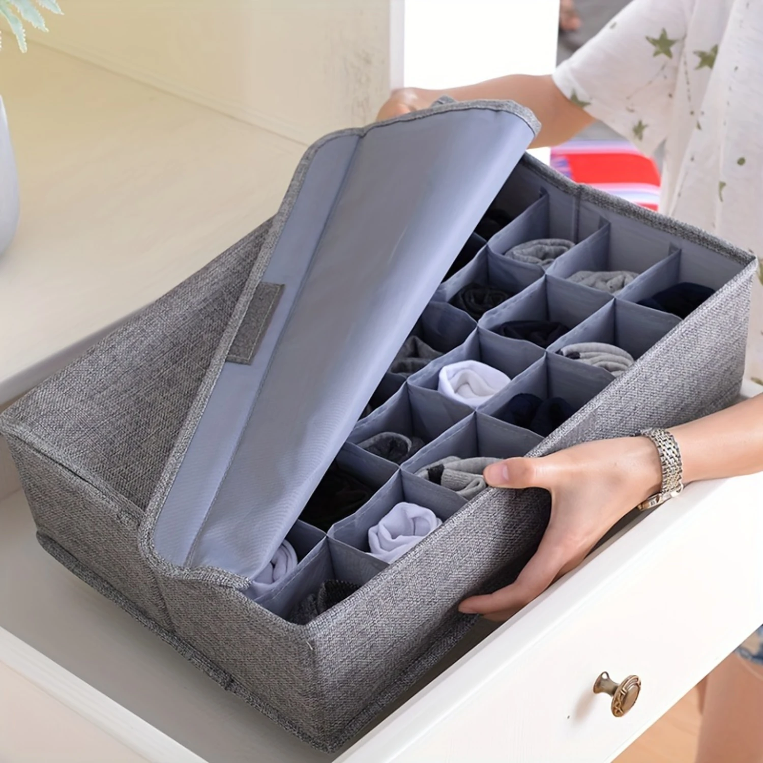 

Underwear Socks Ties Organizer with Lids Foldable Closet Drawer Organizer 30 Cells, Wardrobe Boxes for Scarves and Lingerie