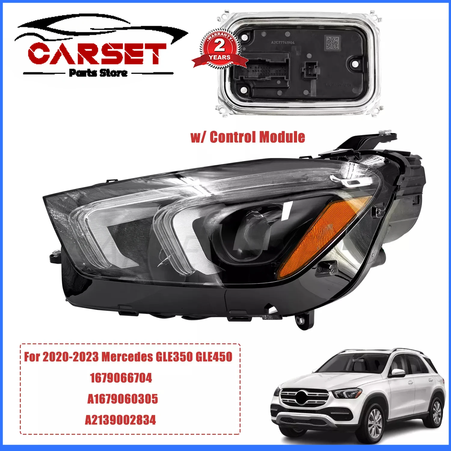 LED Headlight For 2020-2023 Mercedes GLE63 GLE580  GLE350 GLE450 GLE w/ Control Module