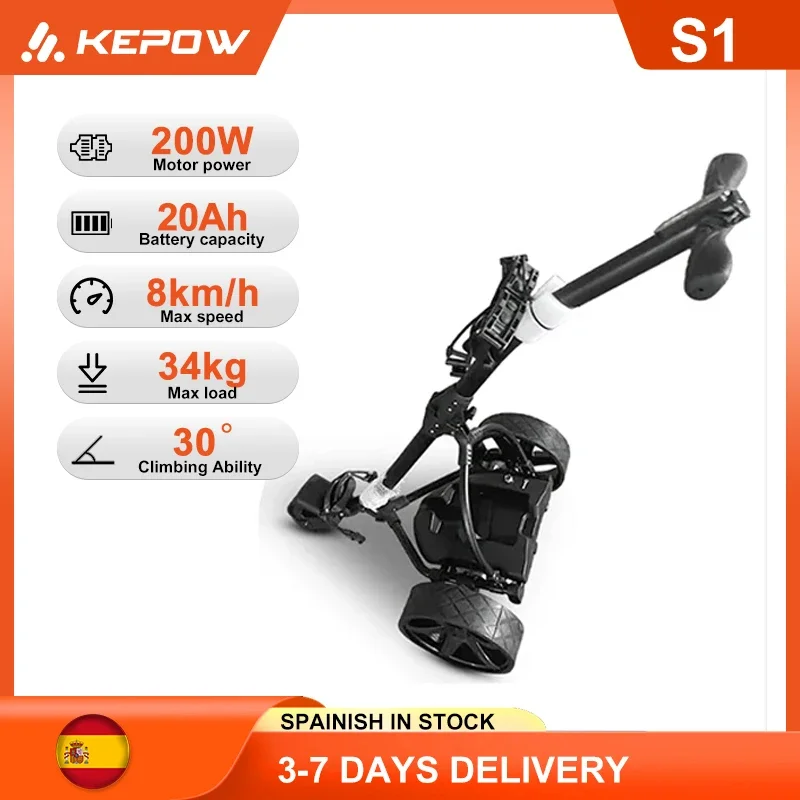 KEPOW Elektrischer Golfwagen 200 W 8 km/h Buggy Golf Trolley Led Timer Speicher Cruise Funktion Golfwagen Elektrische S1