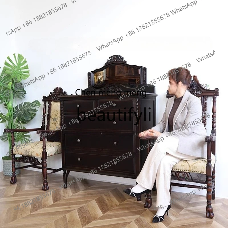French style, retro solid wood dining chair, classic, photography prop design, chair  R