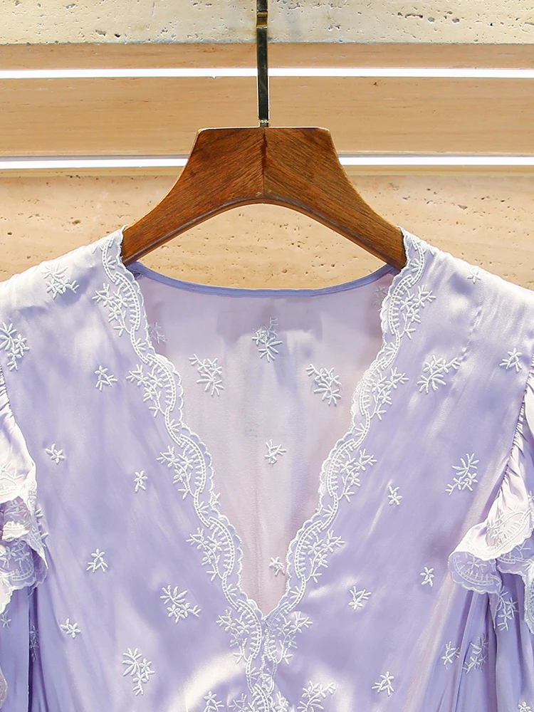 เอเล่ เฟรนช์ สเลปัก V-Ne Cake Dr กระโปรงทรงเอเอวสูงสำหรับผู้หญิงชุดลำลองฤดูร้อน