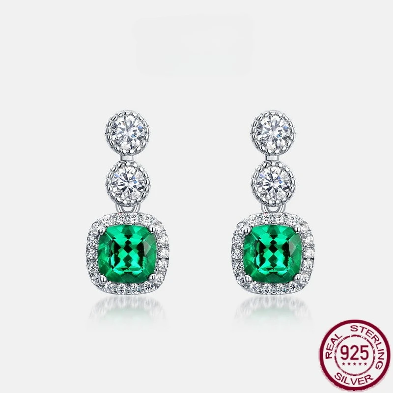 

New S925 pure silver emerald retro earrings with noble European and American style wedding jewelry