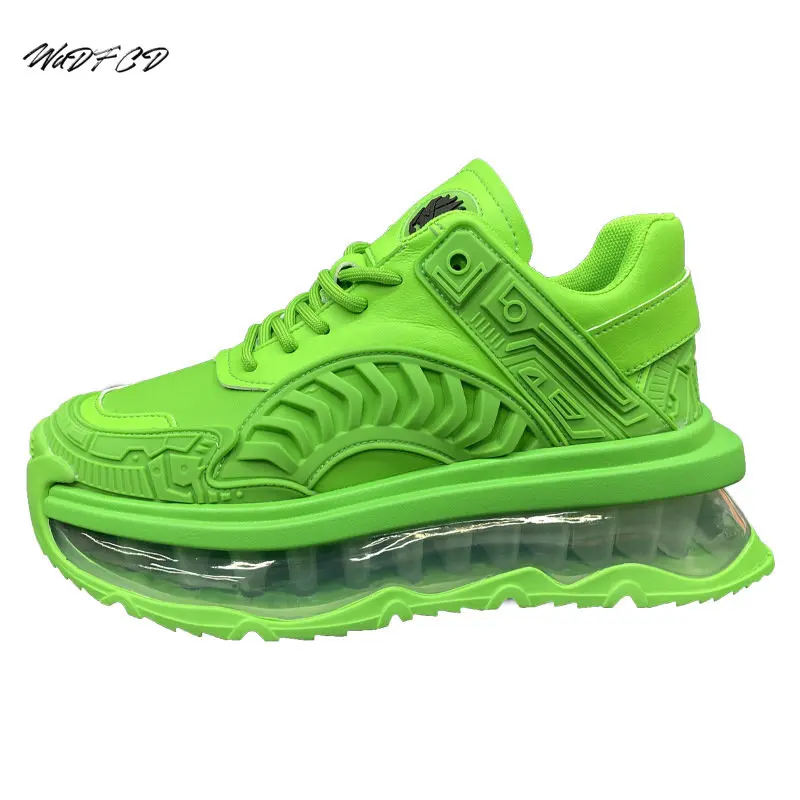 Chunky Sneakers Men Air Cushion Running Shoes Fashion Casual Genuine Leather Breathable Height Increased Platform Board Shoes