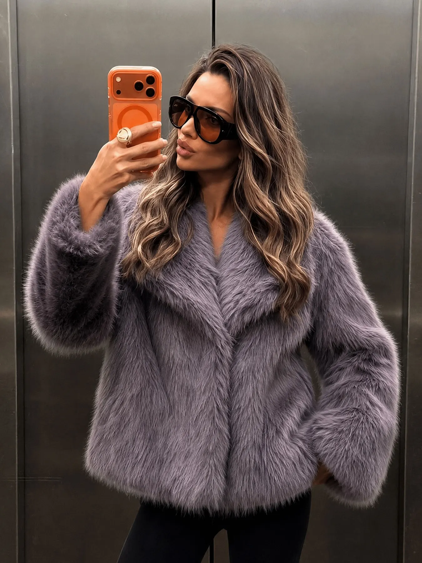 Fashion Party Womens Lapel Single Breasted Outerwear Faux Fur Cropped Jacket Causal Winter Vacation Pockets Long Sleeves Coat