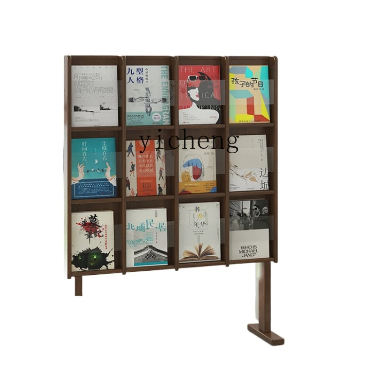 ZK Solid Wood Bookshelf and Storage Shelf Floor Books and Newspapers Storage Magazine Rack Bevel Display Stand