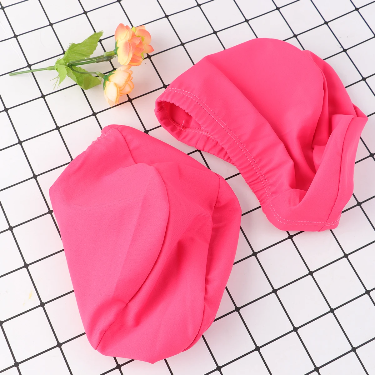 

2pcs Swim Caps Polyester Stretchable Quick-Dry Uv Protection Unisex Comfort Fit For Adult Men Women Long Hair Rose Red