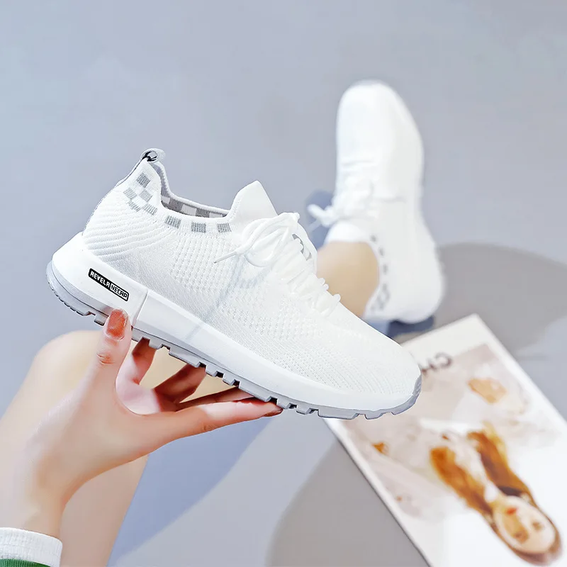 Women Vulcanized Shoes 2022 Fashion Breathable Mesh Sneakers White Running Sports Shoes Female Flats Non-slip Walking Footwear