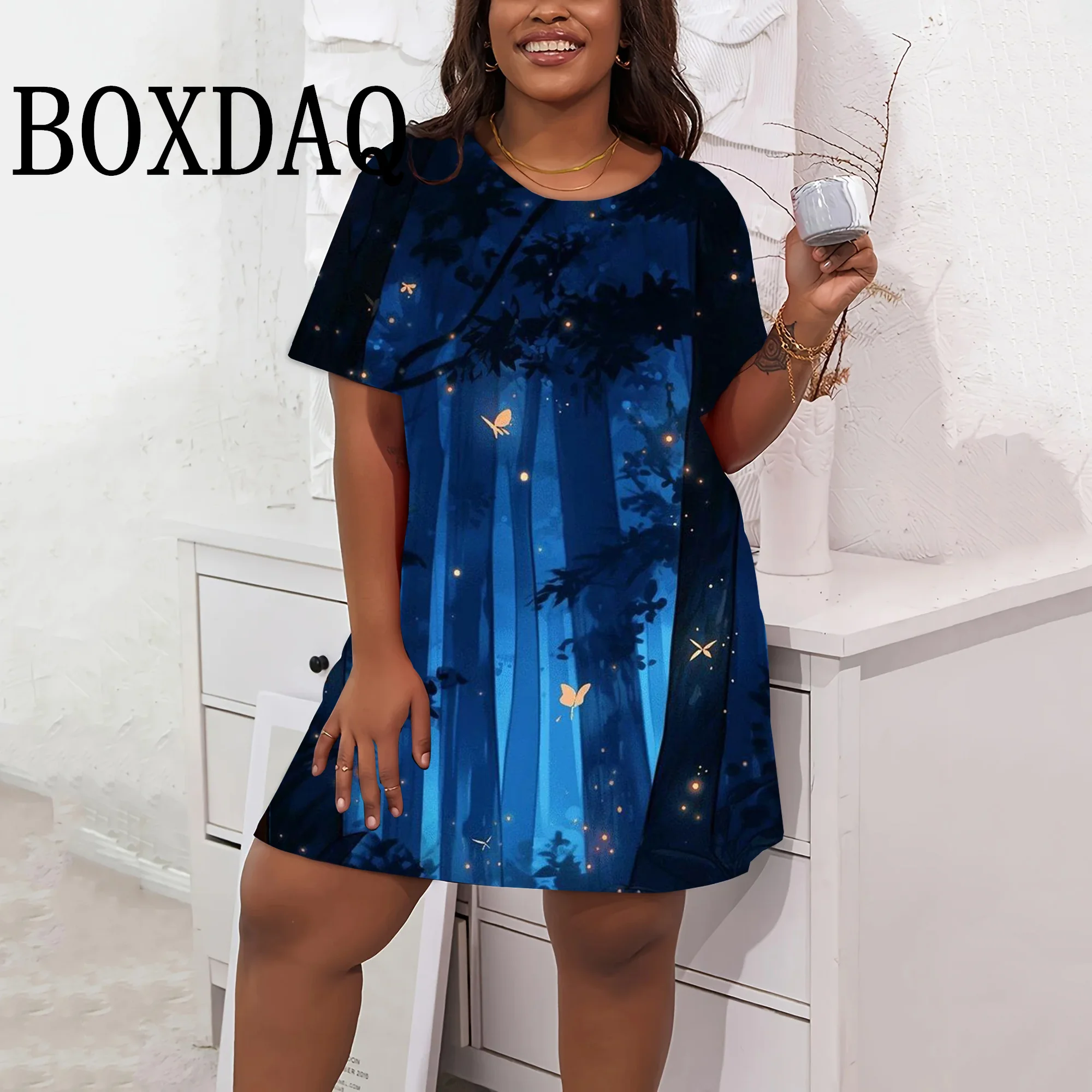 3D Floral Pattern Print Women's Dresses Summer Vintage Short Sleeve Loose A-Line Dresses Casual Fashion Plus Size Clothing 9XL