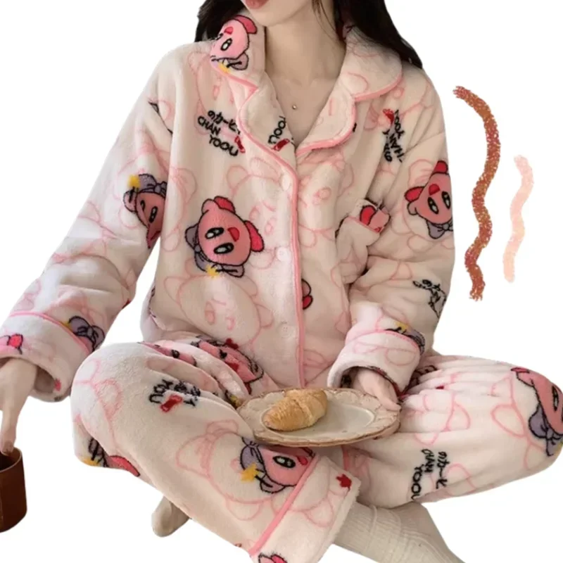 Kirby Plush Long-sleeved Pyjama Set Cute Cartoon Home Comfortable Clothes Dormitory Student Bedroom Female Family Gifts Girls