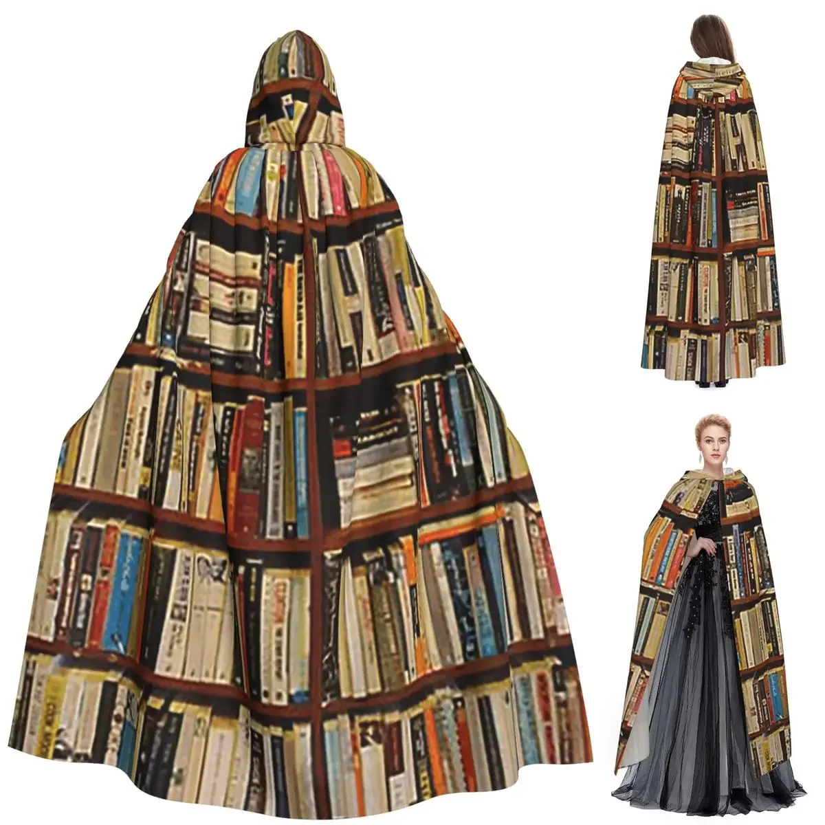 Custom Education Library Book Long Hooded Cloak Witch Medieval Costume Cosplay Cape HalloweenParty Adult Unisex