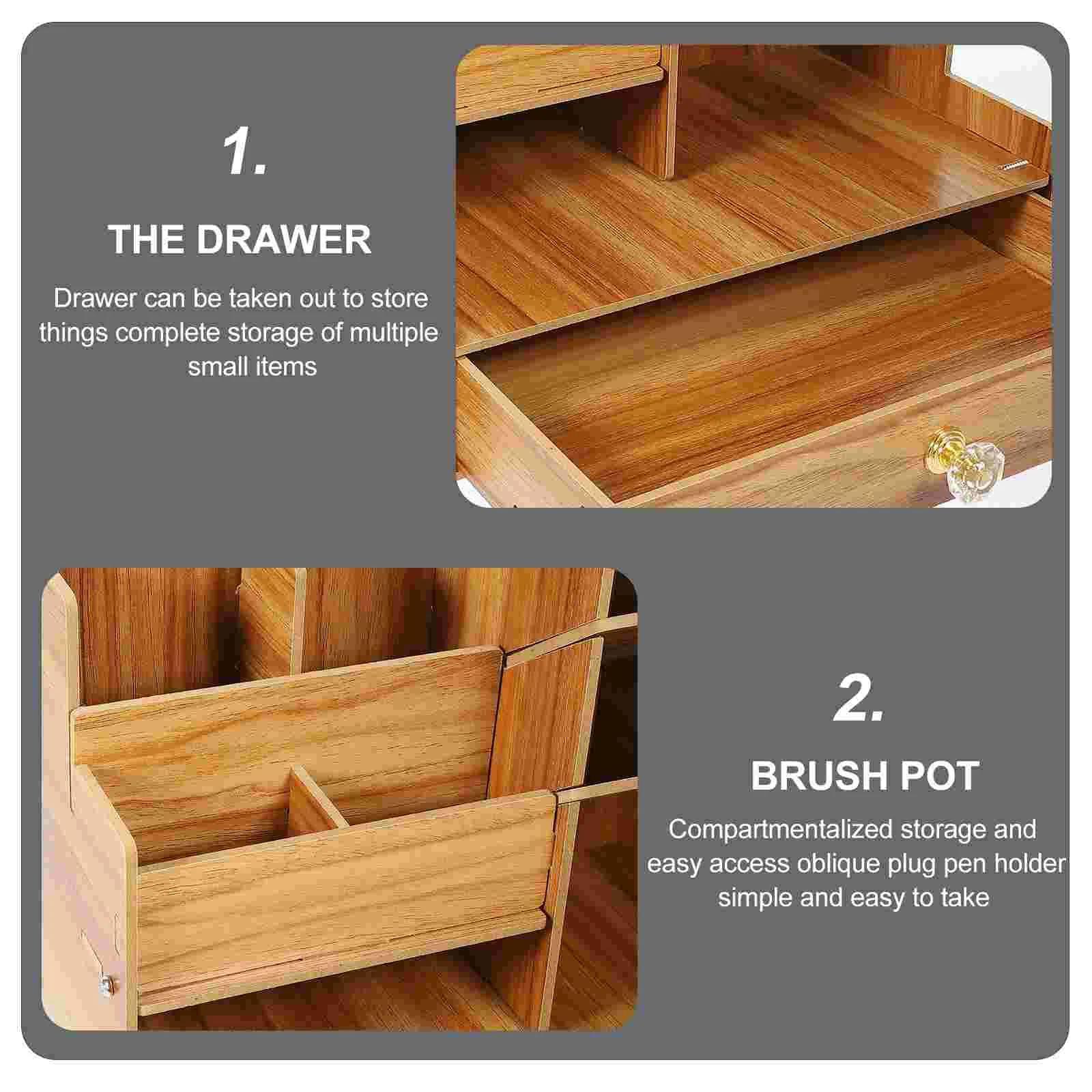 مكاتب Na حامل قلم مستلزمات مكتبية منظم أقلام رصاص مقاوم للاهتراء متعدد الوظائف للأطفال بني فاتح منزلي خشبي للطلاب