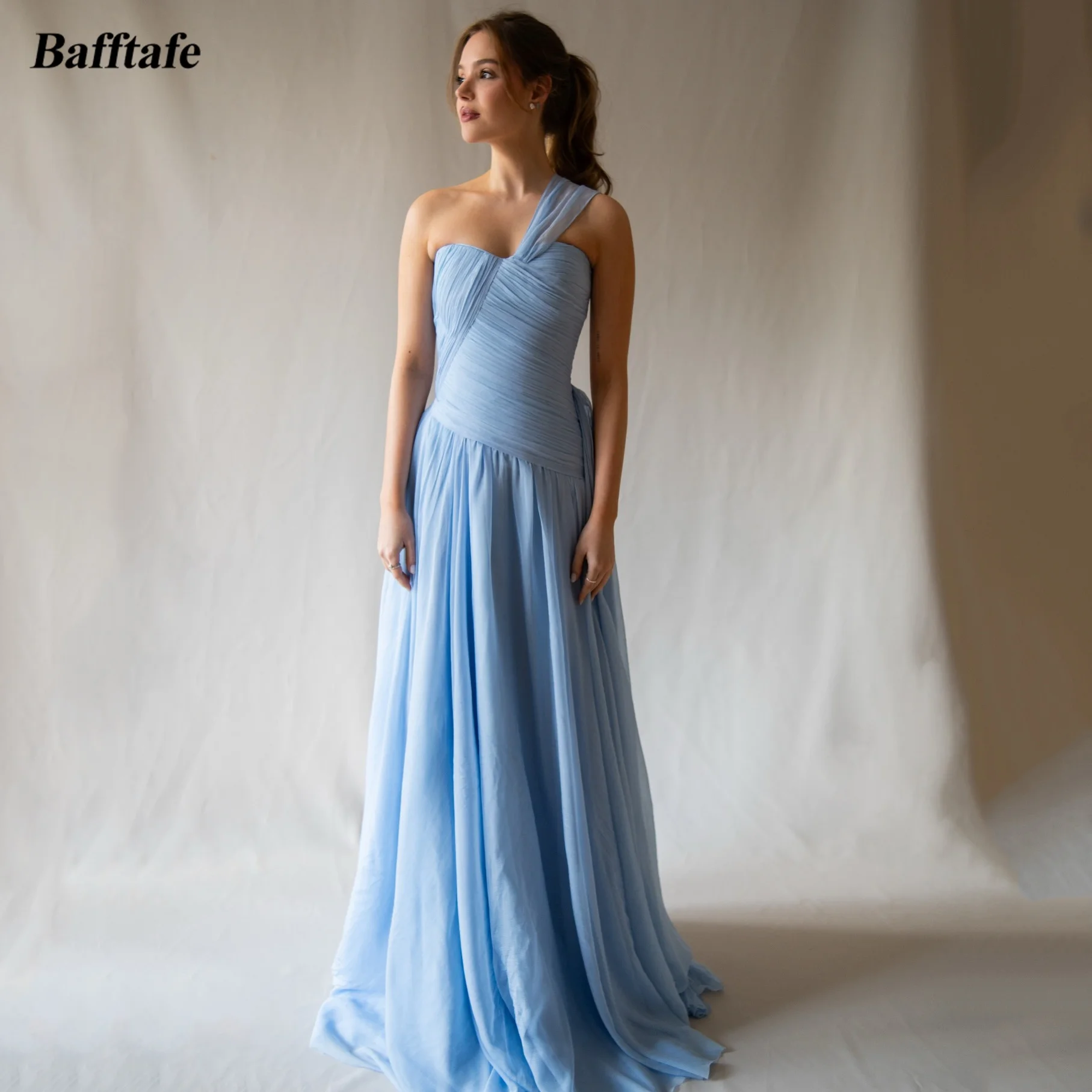 

Длинные синие шифоновые платья Bafftafe для выпускного вечера, на заказ, плиссированные, с вырезом «сердечко», для официальных мероприятий, вечерних вечеринок, на день рождения в саду, 2026