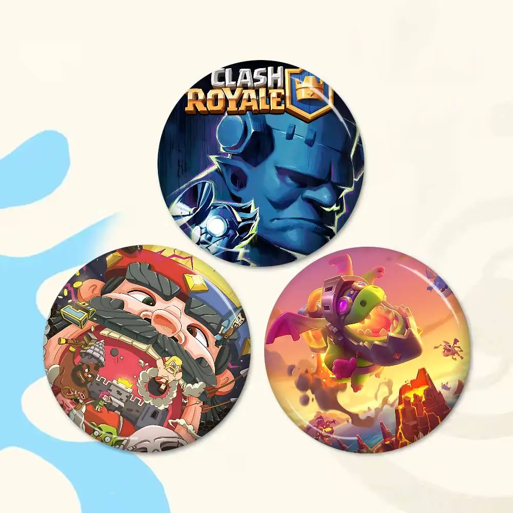 Game C-Clash Royales Creative Pins Funny Faces Round Snap-in Brooch Badge Backpack Hat Accessories Jewelry Gifts