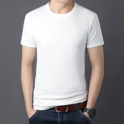 2024 Summer New Mens Tshirt 100% Cotton White Solid T Shirt Men Causal O Neck Short Sleeve Tshirt Men Daily Tops Tees Plus Size