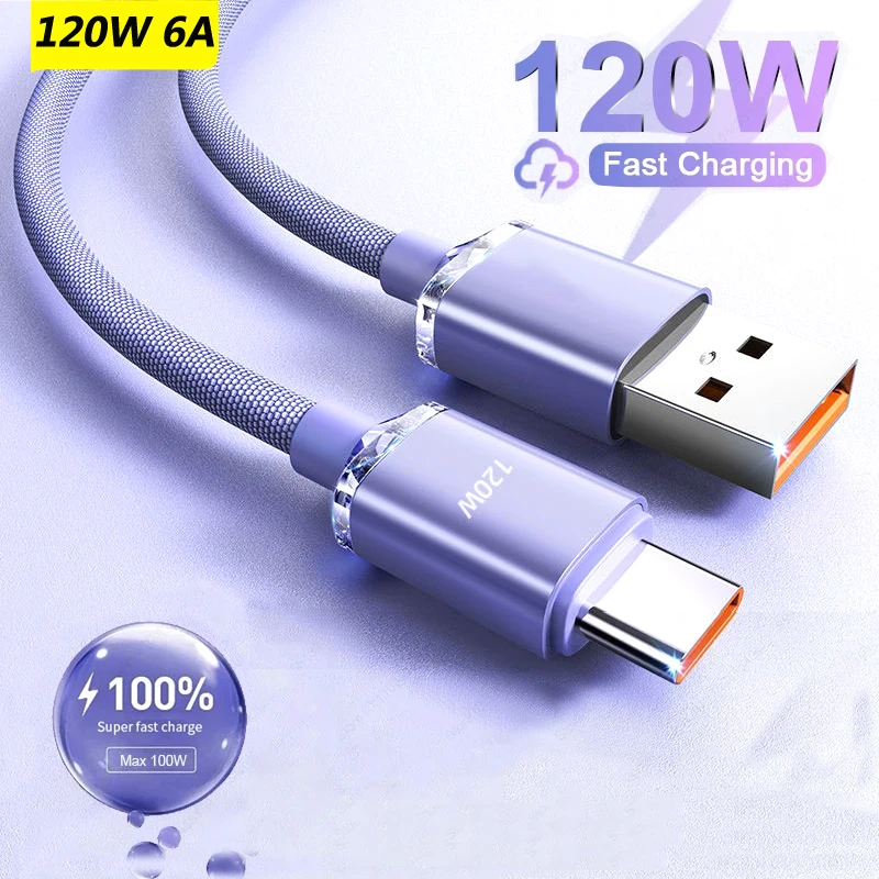

120W 6A Fast Charging USB To Type C Cable Quick Charge Type-c To Type-c Cable For Samsung Realme Xiaomi Huawei Phone Data Cables