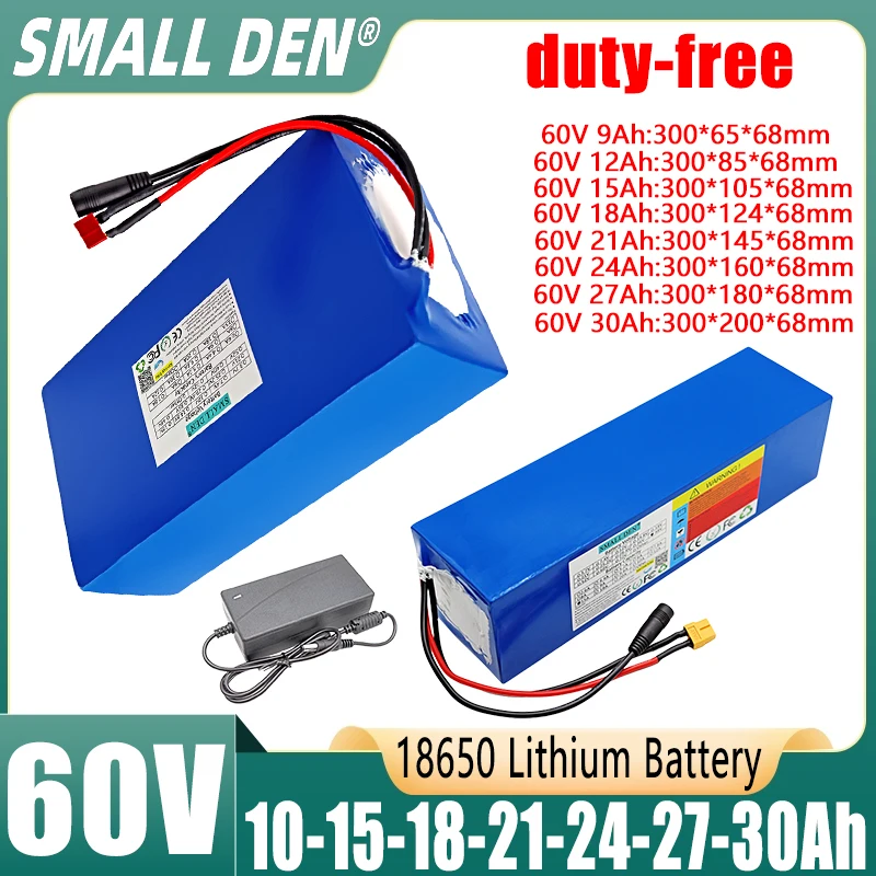 

60V 21Ah 12Ah 15Ah 18Ah 9Ah 24Ah 27Ah 30Ah 18650 Lithium battery pack 16S10P 2500W High power With BMS For E-motorcycle scooter
