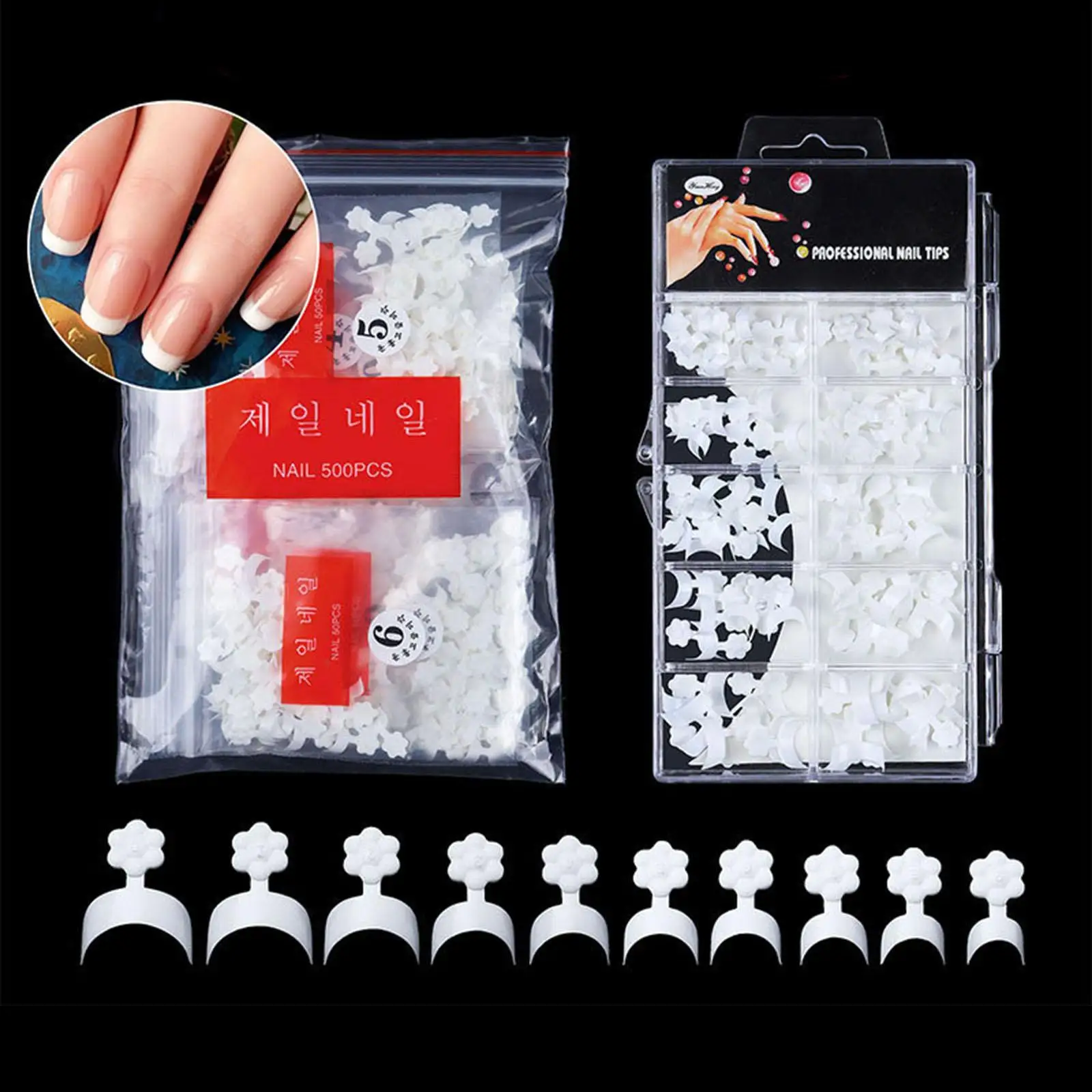 Franse nageltips Vingernageltips Witte halvemaanvormige nepnagels met halve dekking