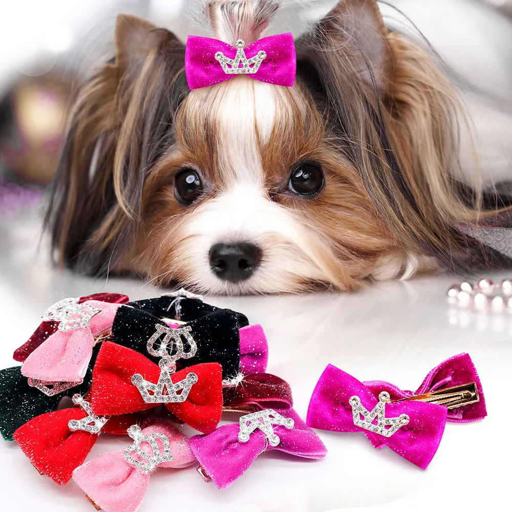 40pcs Dogs Hair Clips Crown Diamond Dog Clips Princess Wedding For Dog Grooming Samll Dogs Cats Birthday Hair Accessories