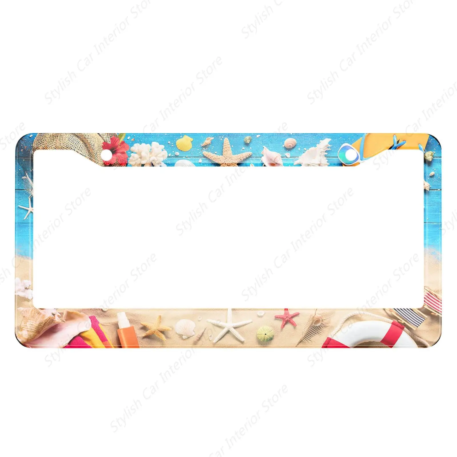 Beach Decorative License Plate Frame Ocean Palm Trees Waves Car Tag Frame Aluminum Auto License Plate Holder for Men Women