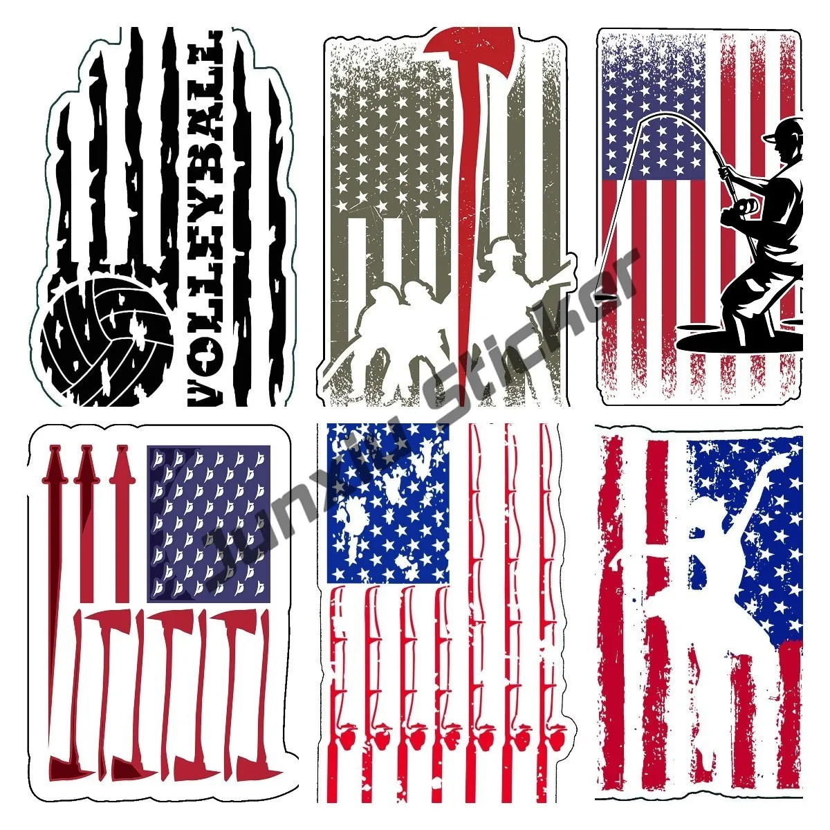 Personality Fishing Rod American Flag Vinyl Decal  Retro Perfect for Laptops Tumblers Windows Cars Trucks Walls Custom Printing