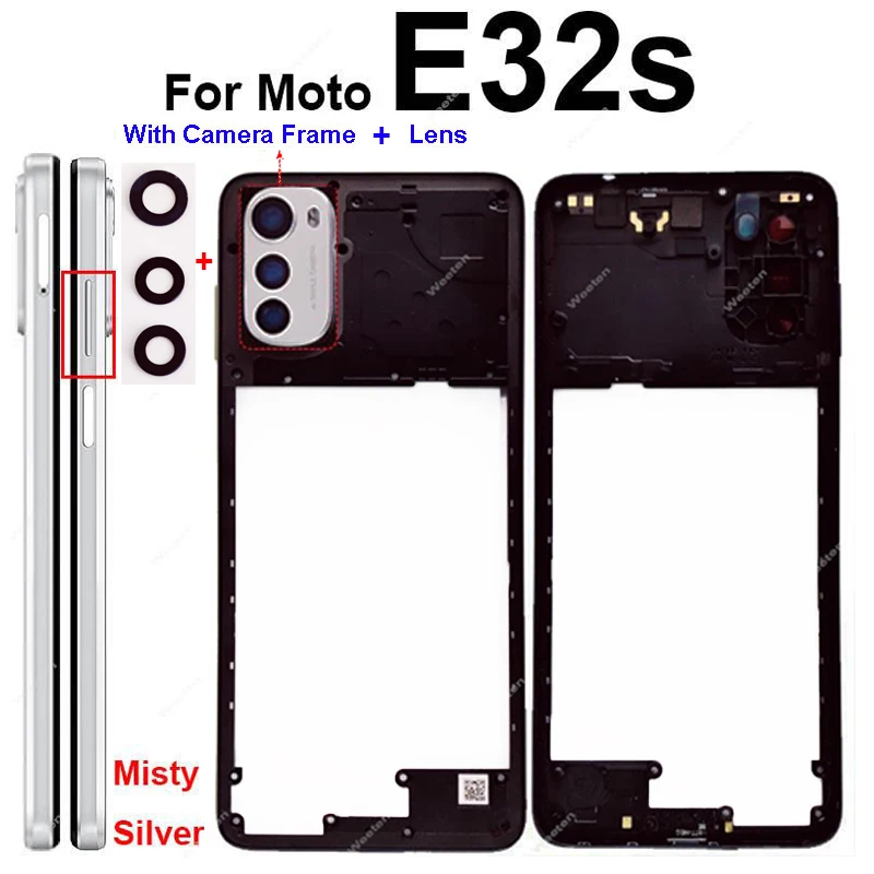 For Motorola MOTO E22 E22i E32 E32S Middle Frame Cover Housing with Lens Frame Replacement