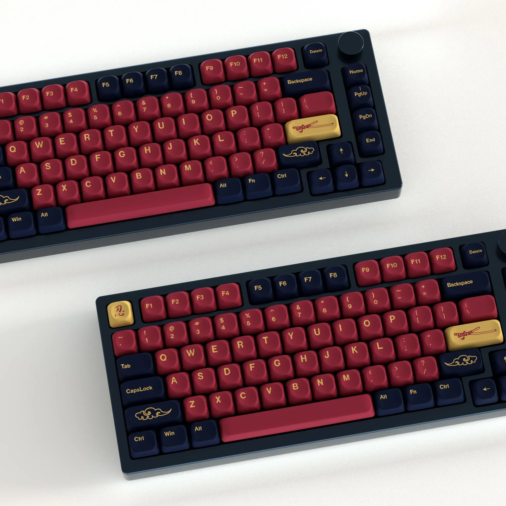 KBDiy 131 Keys Caps PBT Keycap Red Samurai Keycaps Mechanical Keyboard Custom KOA Profile 7U ISO for 60/61/68/84/87/100/104/108