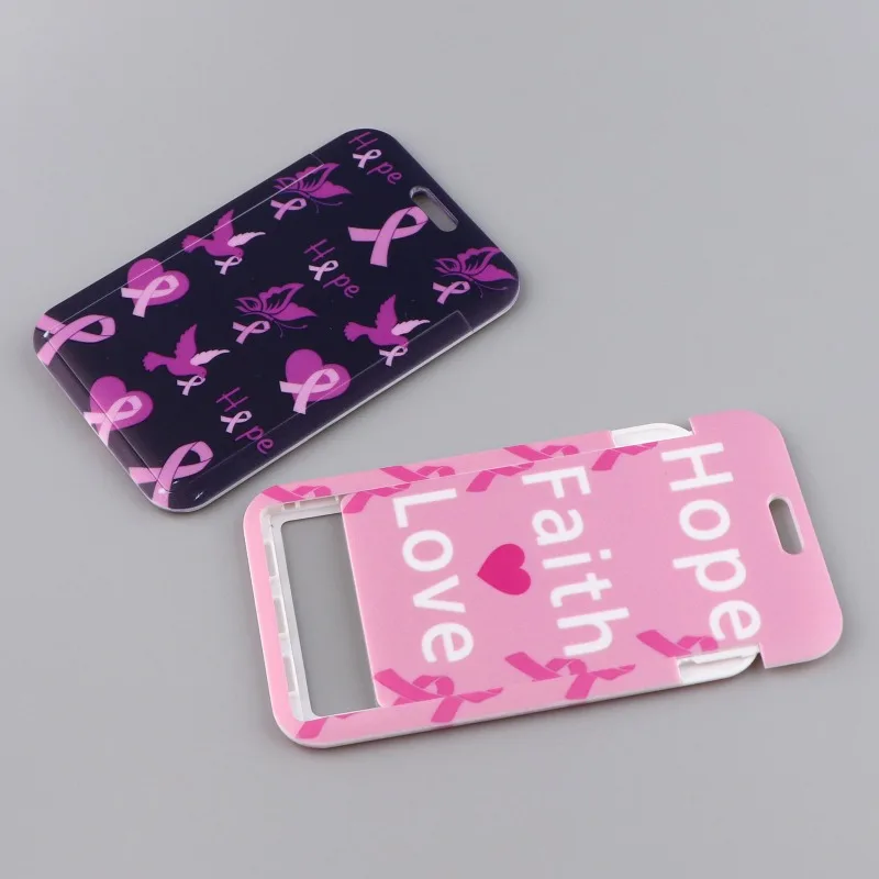 Red Ribbon Health Mobile Phone Lanyard Key Accessories Polyester Double-sided Hard Card Cover Bus Work Certificate Card Cover