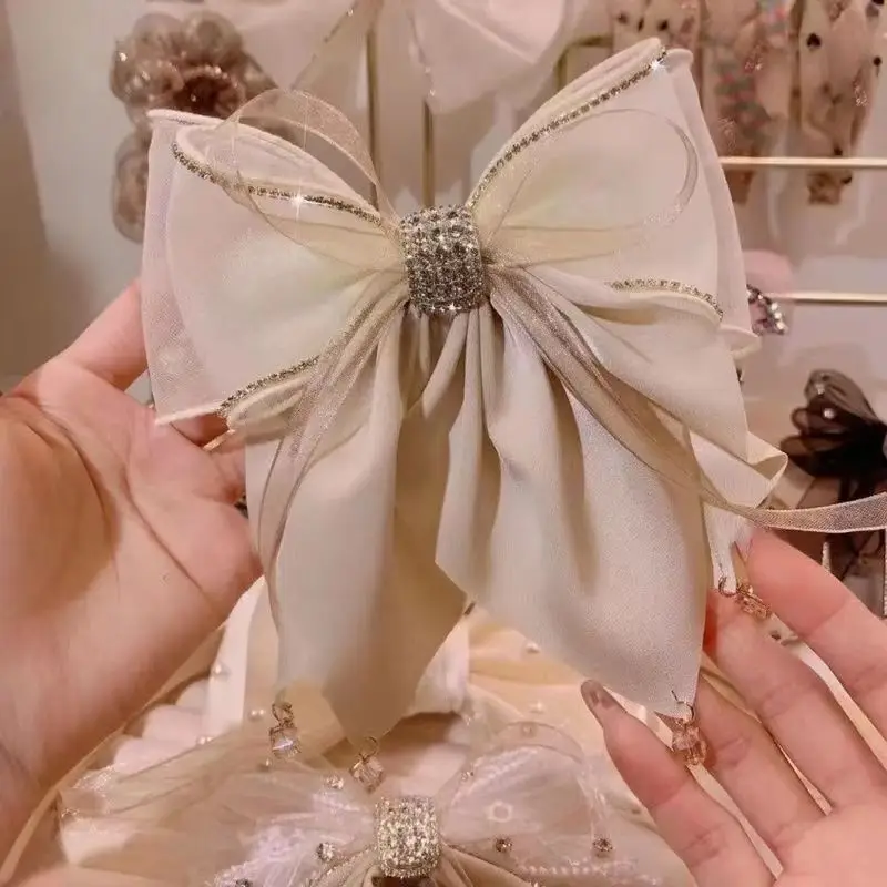 Girls Headwear Black Fabric Butterfly Hair Clip Crystal Hairpins Spring Clip Ponytail Barrettes Hair Accessories for Women