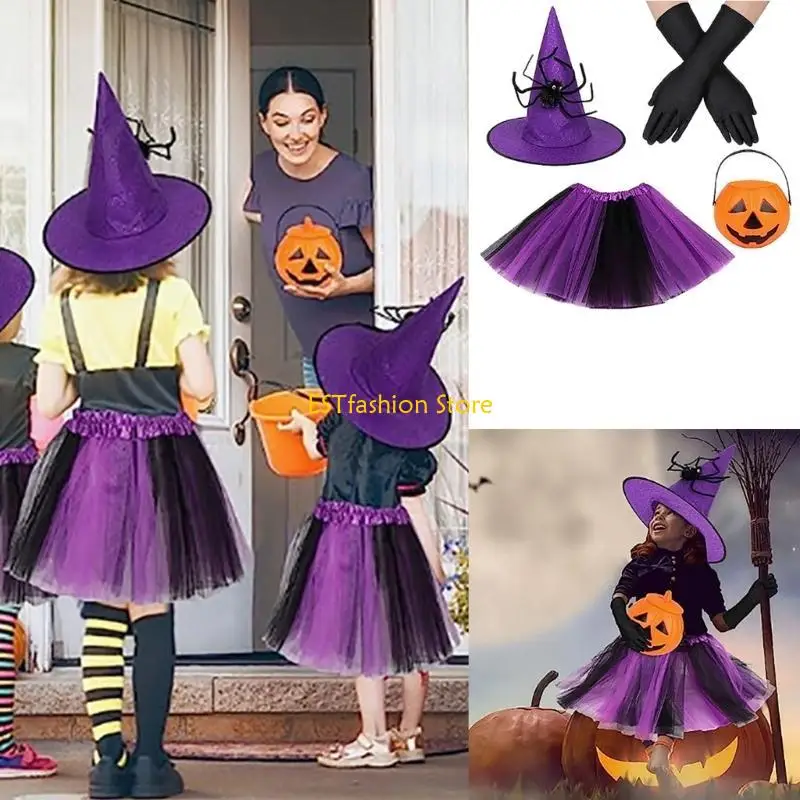 Y5GC Party Outfits Up kostuumcosplays Halloween Vrouwen volwassen kinderen meisje spiders tutu spekweb rok heksenwizard hoed pak